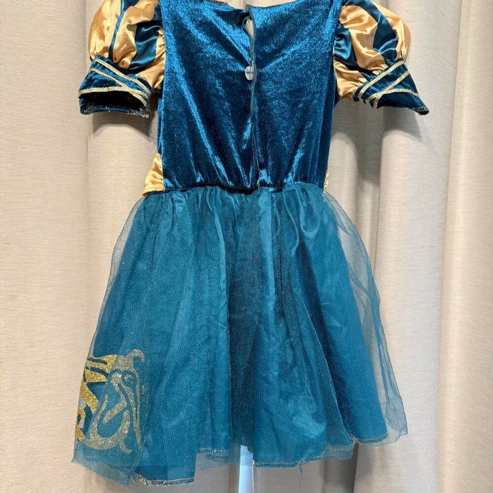 Disney Princess Merida Brave kids teal blue dress gold trim & gold ornate 3T-4T - Picture 4 of 7